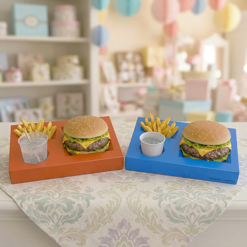 Bandeja hamb., pap., y vaso